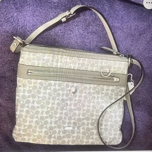 Coach Signature Crossbody in Light Gray and Taupe